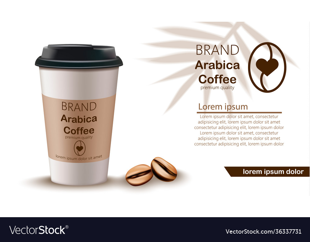 Coffee cup and beans realistic mock up