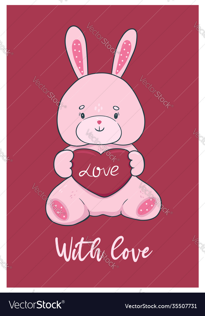 Cute valentine s day card with bunny toy