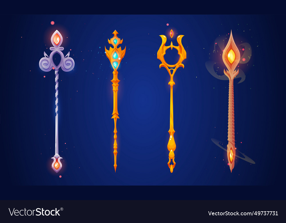 Fantasy scepter with glowing neon gems and smoke Vector Image