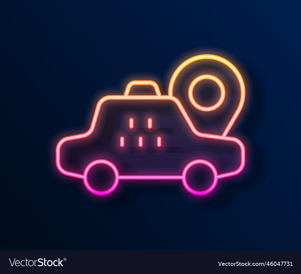 Glowing neon line map pointer with taxi car icon vector image Glowing neon line map pointer with taxi car icon