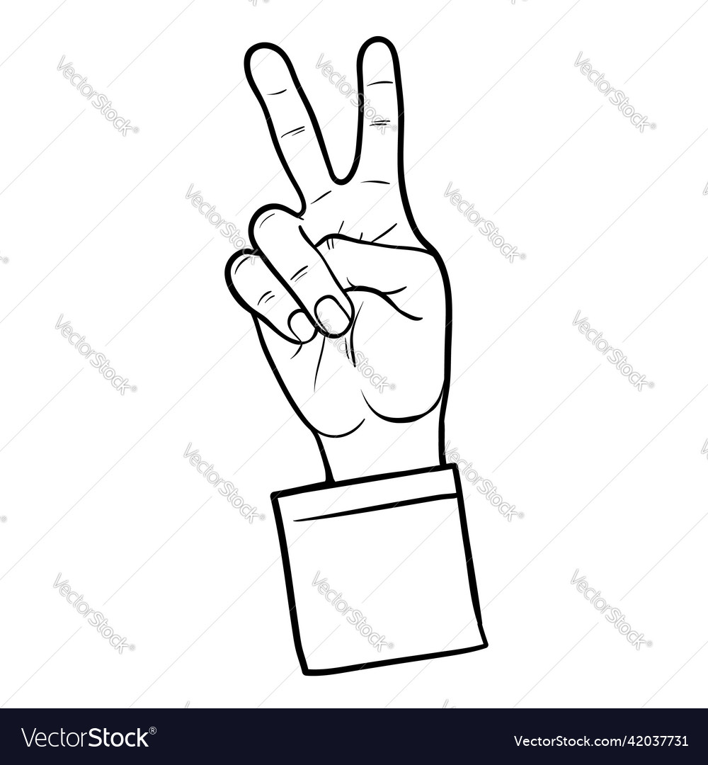 Outline of a man hand showing v sign