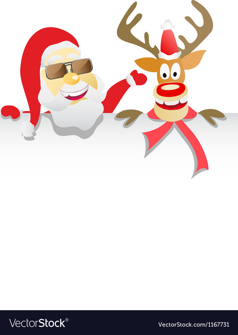 Santa clause and reindeer rudolph holding blank