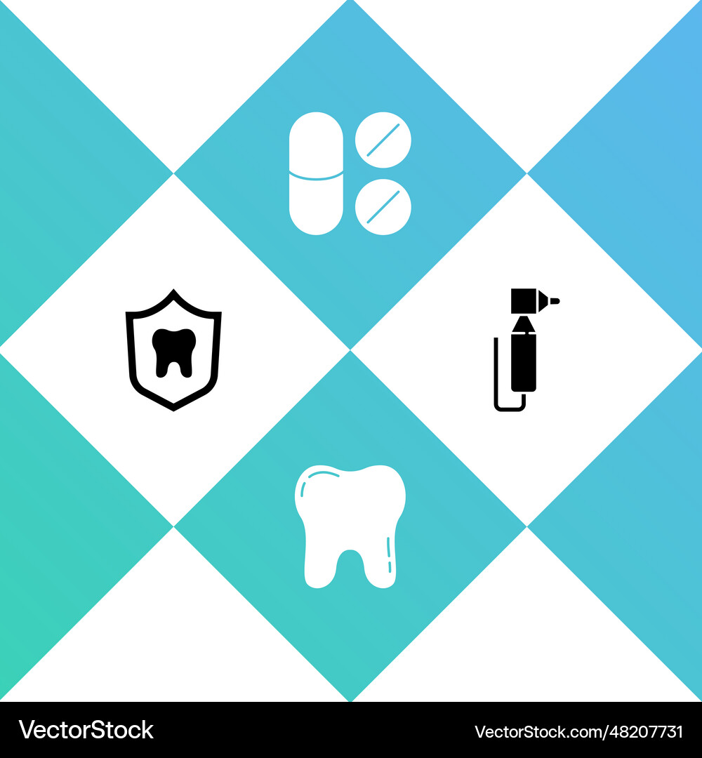 Set dental protection tooth painkiller tablet Vector Image