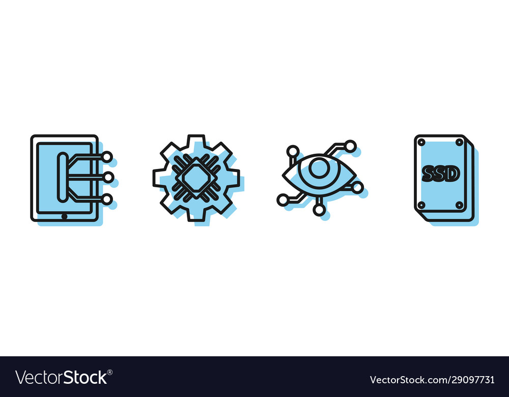 Set line virtual reality tablet processor vector image Set line virtual reality tablet processor