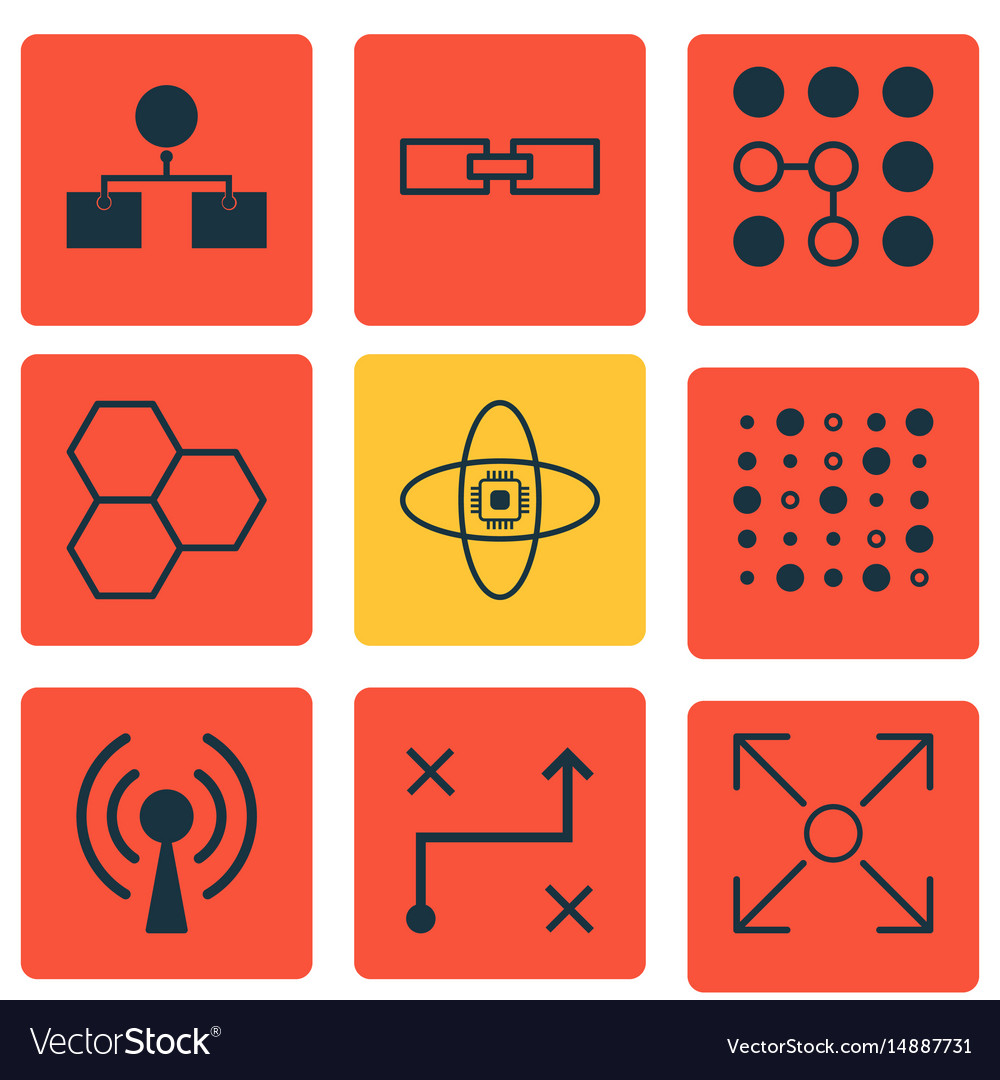 Set of 9 artificial intelligence icons includes