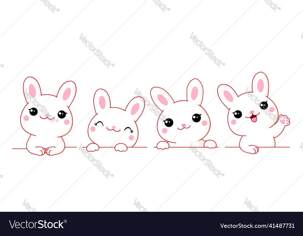 Set of cute little bunny borders with kawaii