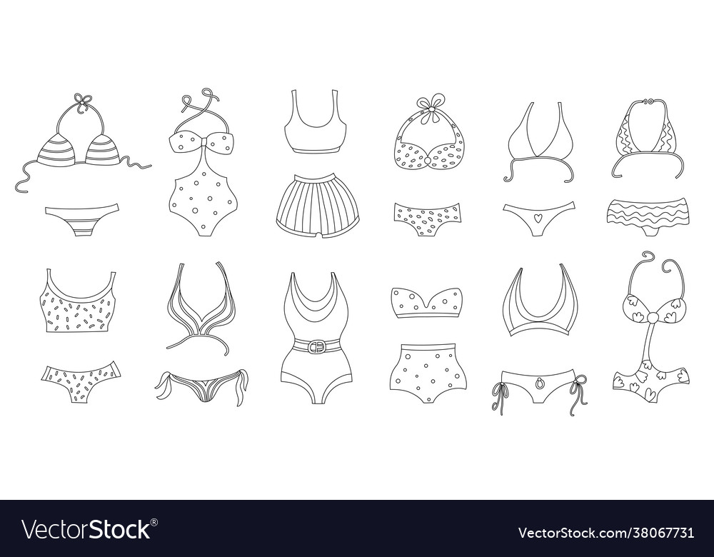 Set women swimwear isolated on white background