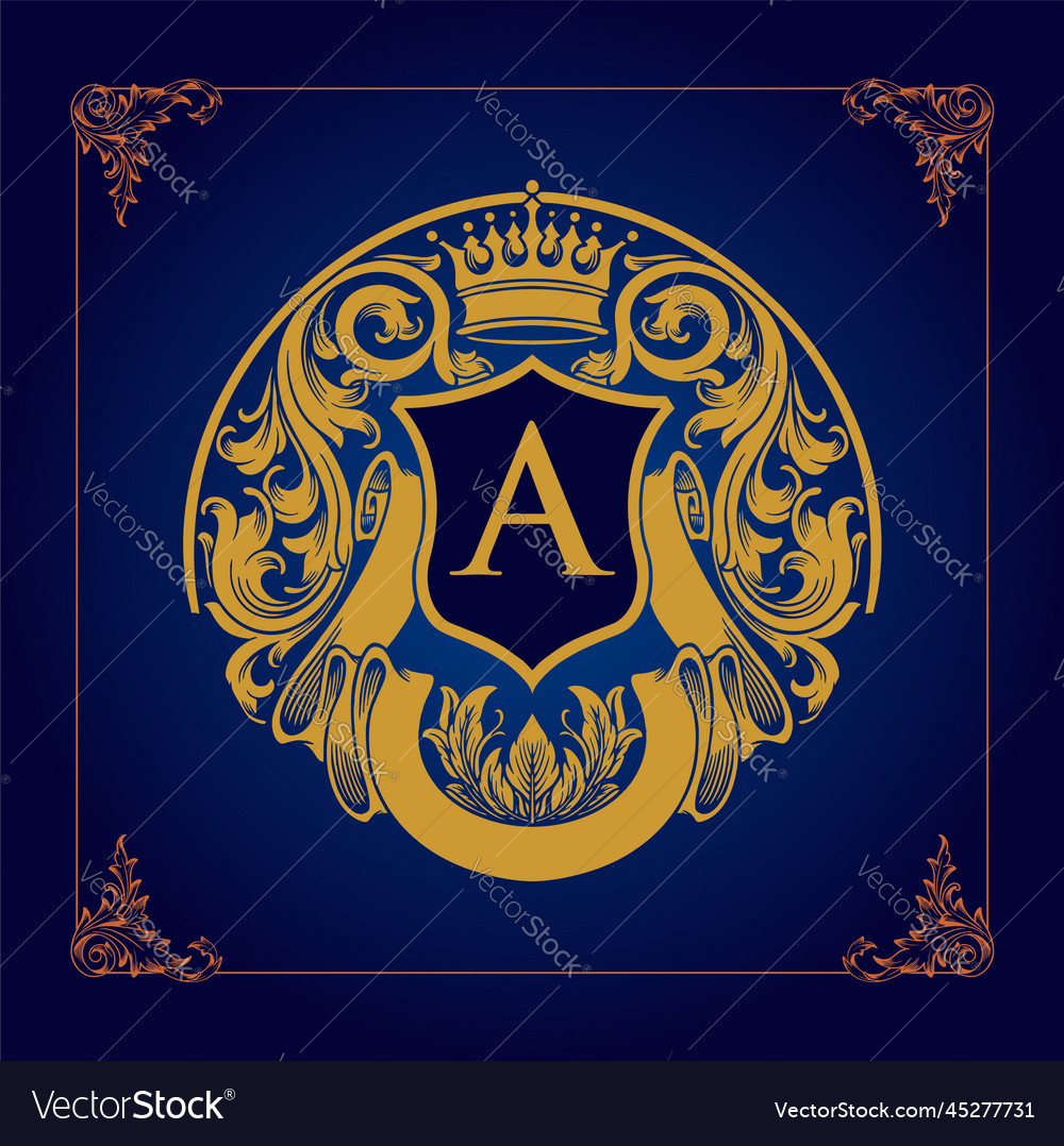 Vintage luxury gold label crown shield Royalty Free Vector