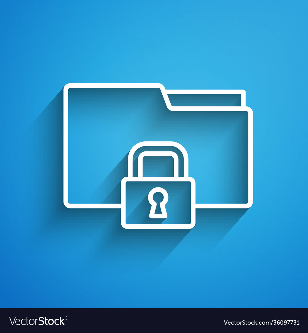 White line folder and lock icon isolated on blue vector image White line folder and lock icon isolated on blue