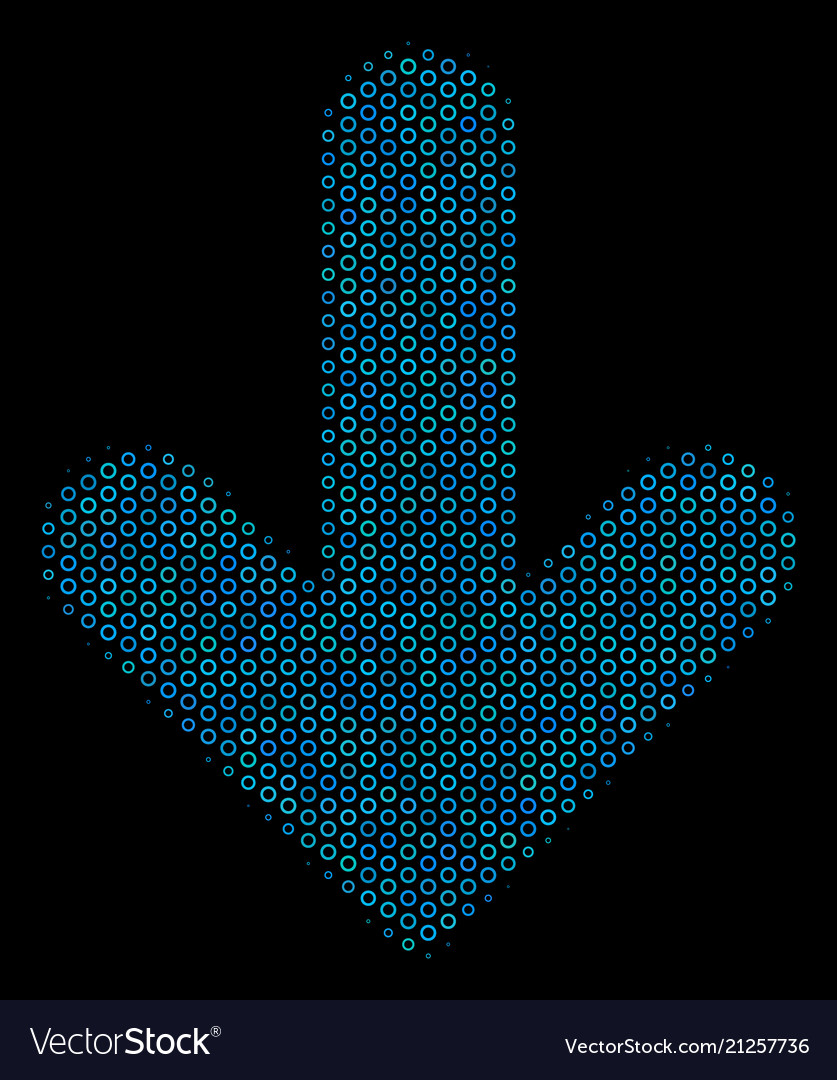 Arrow down collage icon of halftone bubbles