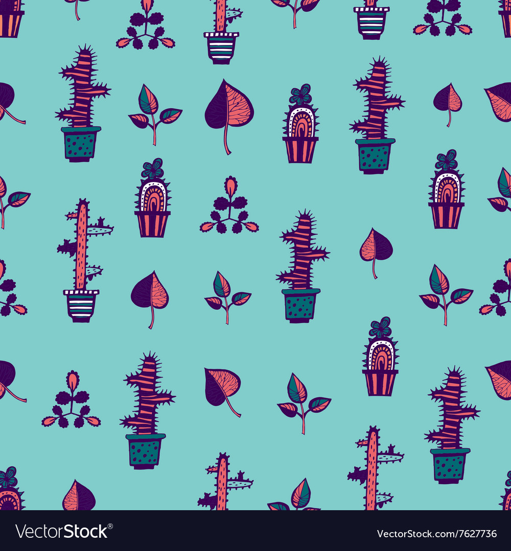 Cactuses pattern with leaves