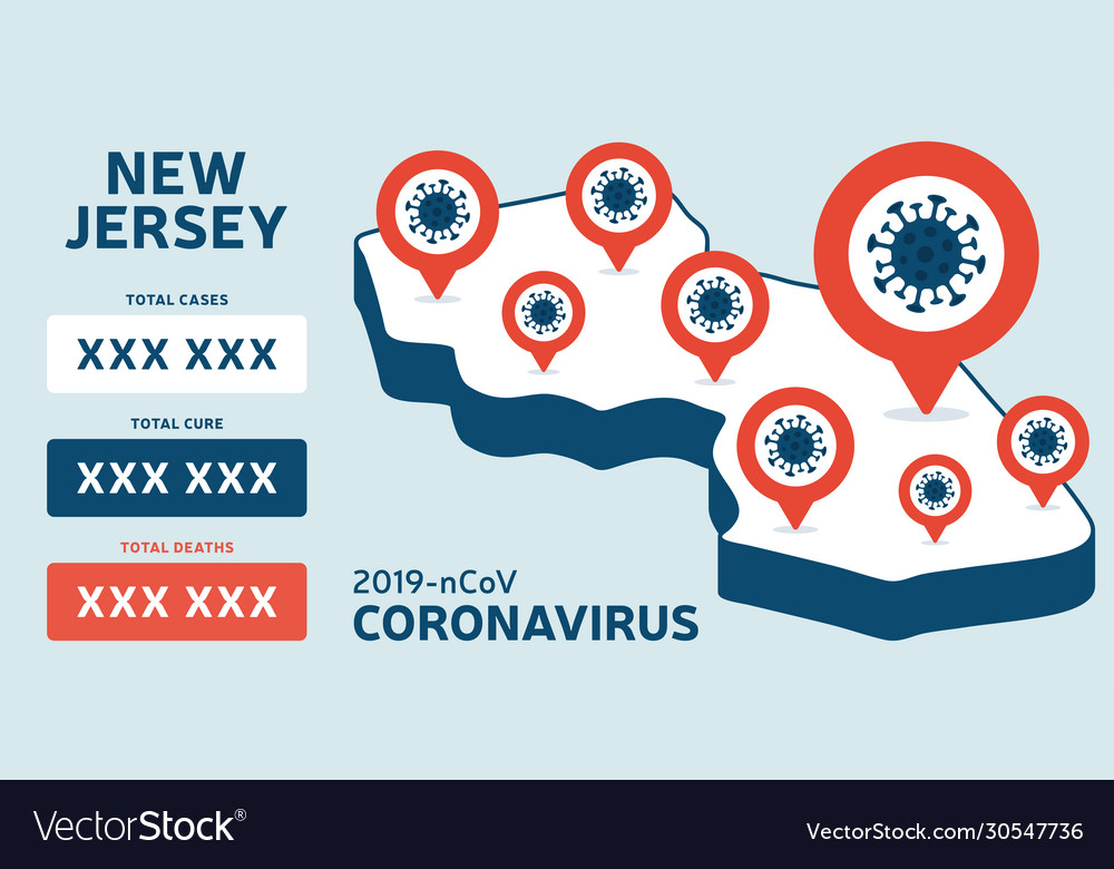 Covid-19 New Jersey State Usa Isometric Map Vector Image