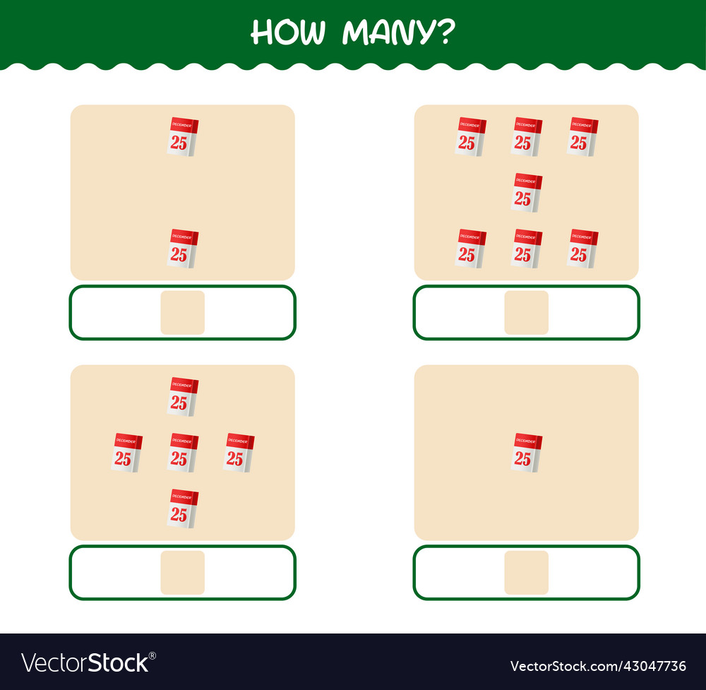 How many cartoon calendar counting game Vector Image How many cartoon calendar counting game
