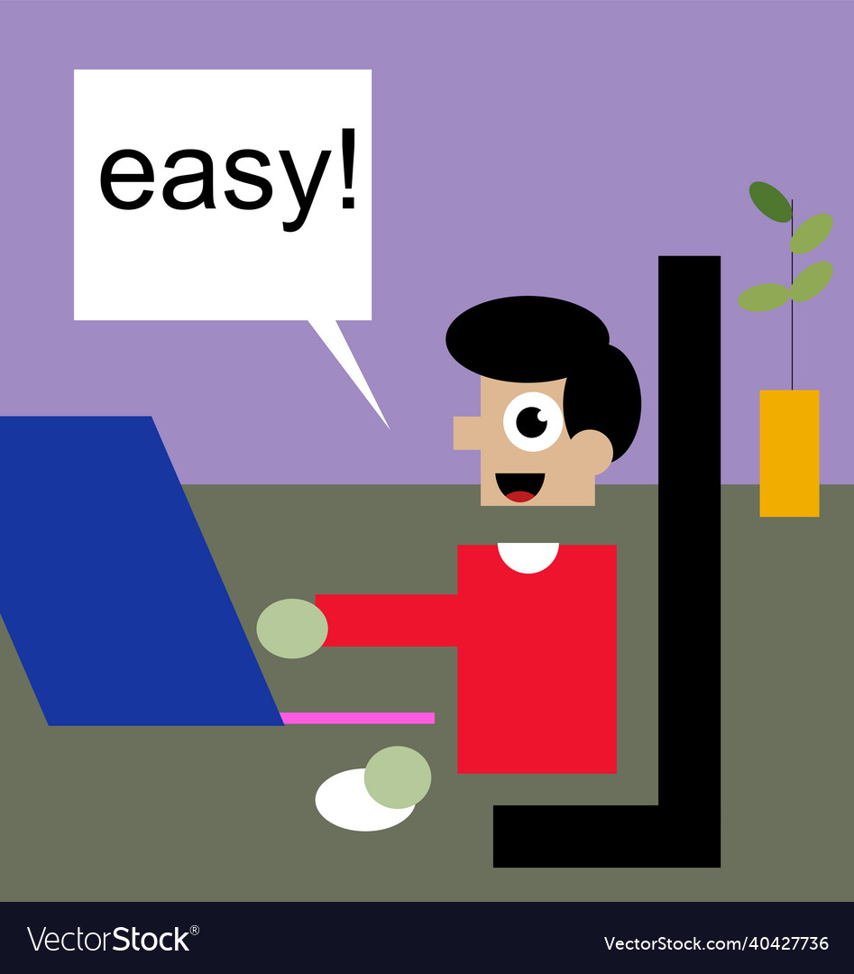 Man on computer doing easy work Vector Image Man on computer doing easy work
