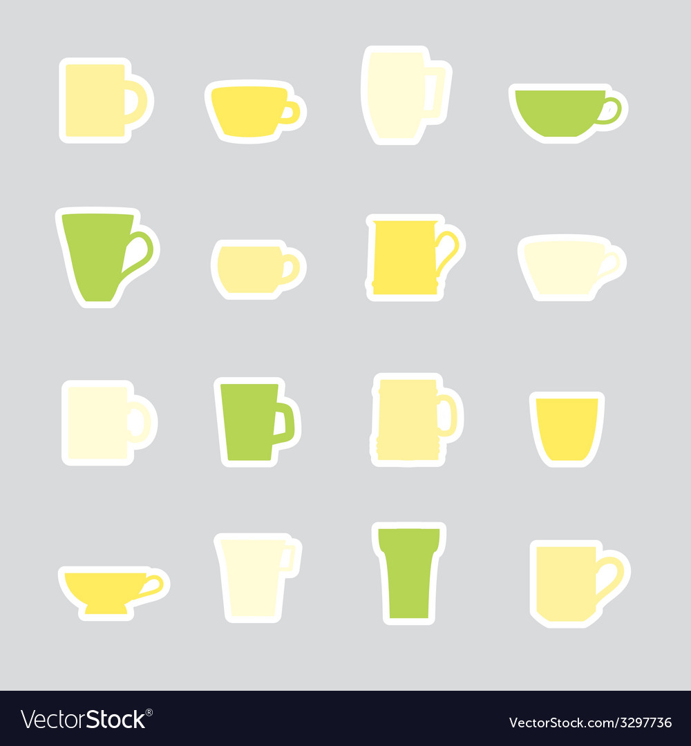 Mugs and cups color simple stickers set eps10