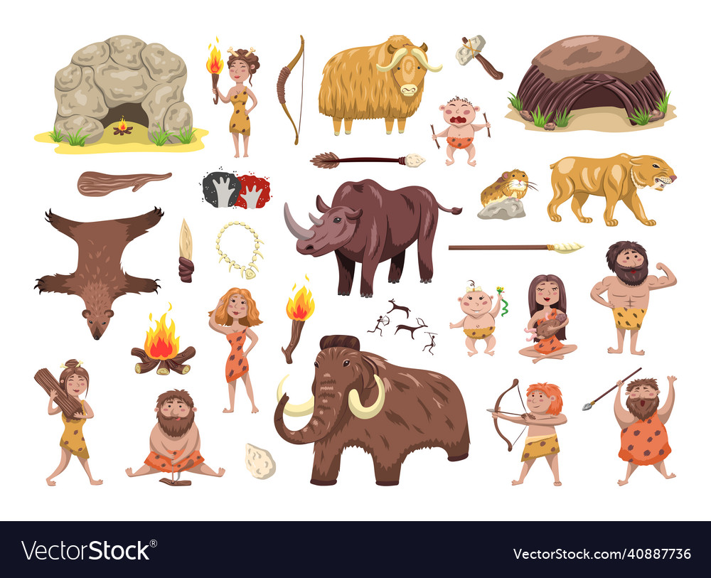 Primitive people and animals Royalty Free Vector Image