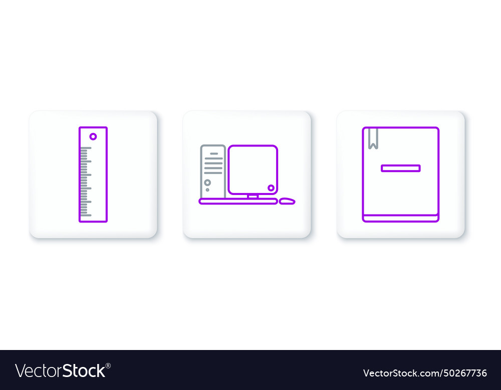 Set line notebook ruler and computer monitor Vector Image Set line notebook ruler and computer monitor
