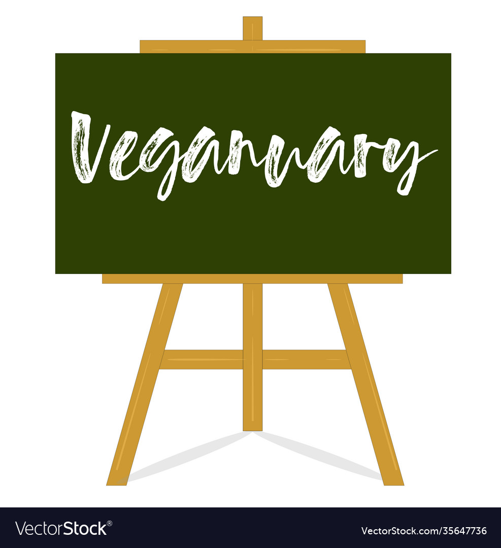 Veganuary message blackboard on a wooden easel