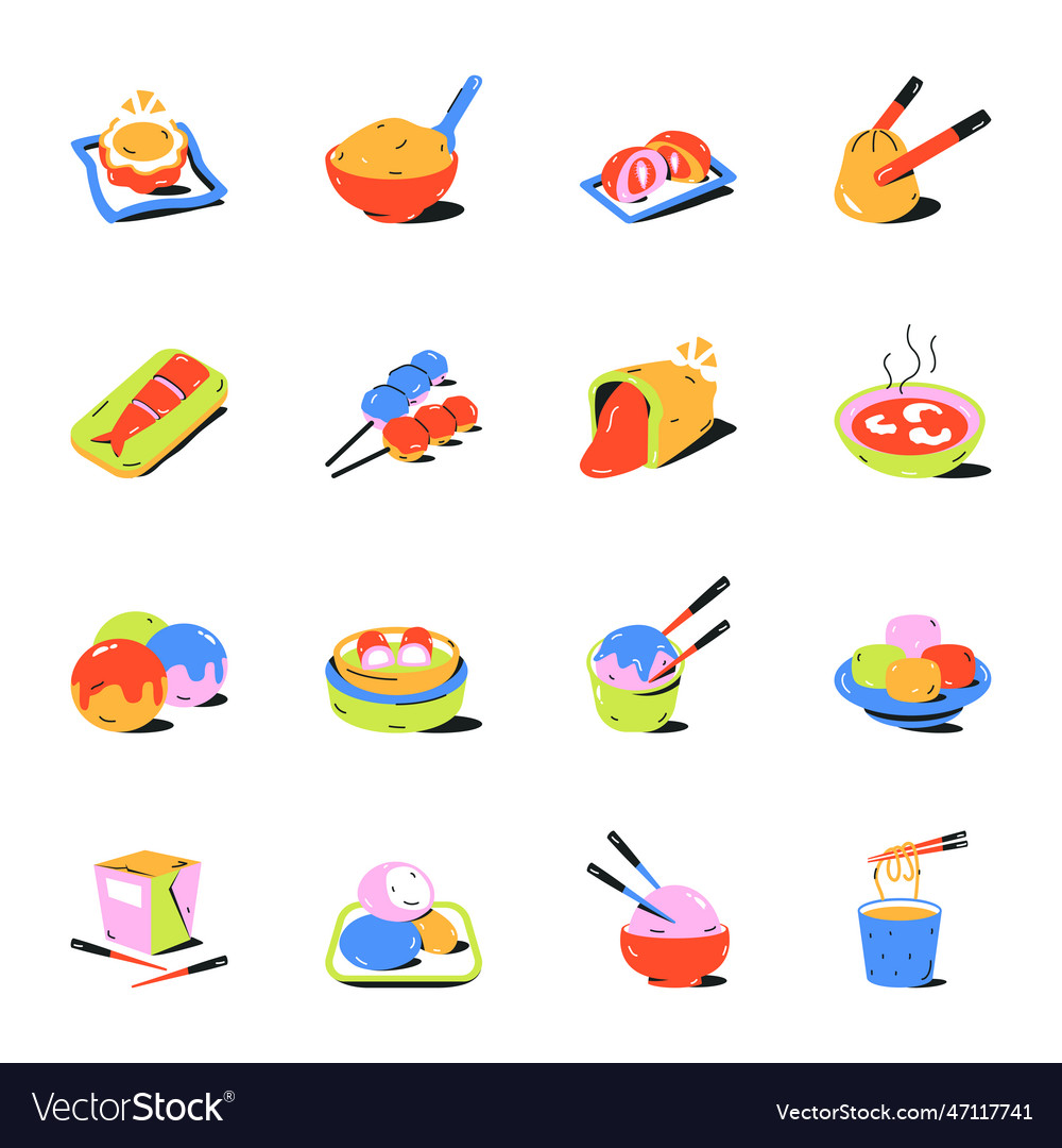 Bundle of chinese and japanese cuisines flat icons