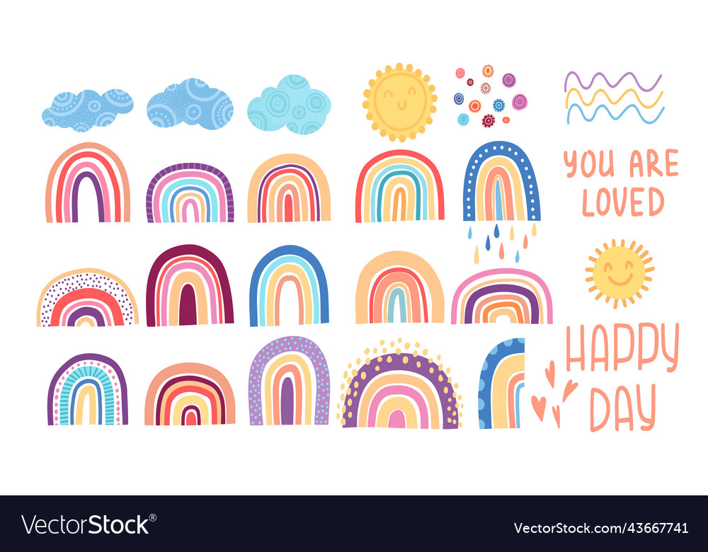 Cute colorful rainbows set childish flat Vector Image