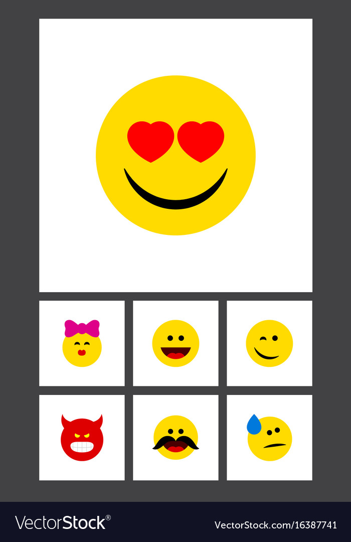 Flat icon emoji set of cheerful love winking