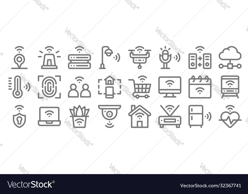 Internet things line icons linear set quality vector image Internet things line icons linear set quality