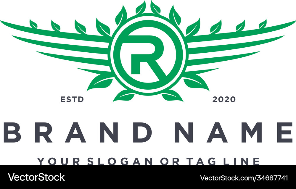 Letter r Blatt Flügel Logo Design Konzept Vektorbild