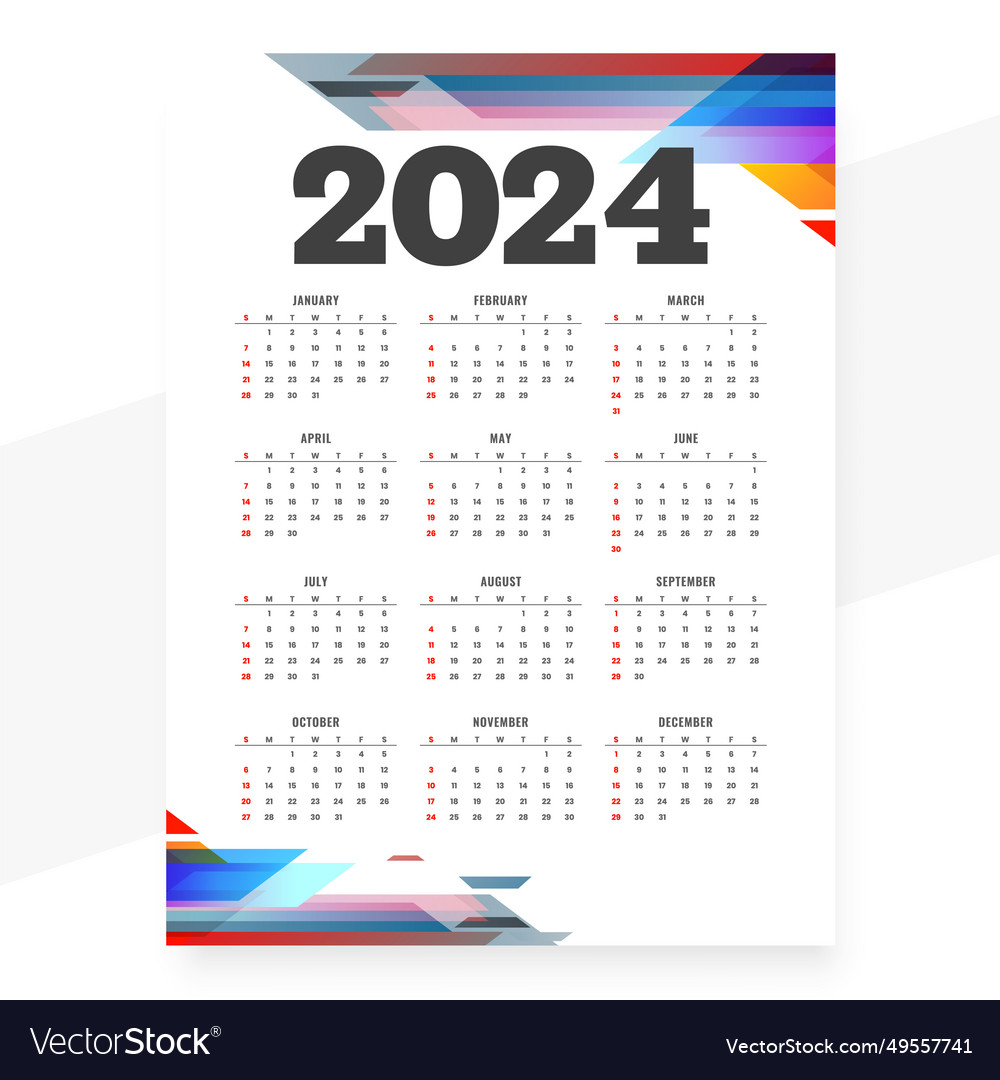 Modern 2024 english calendar template for office Vector Image