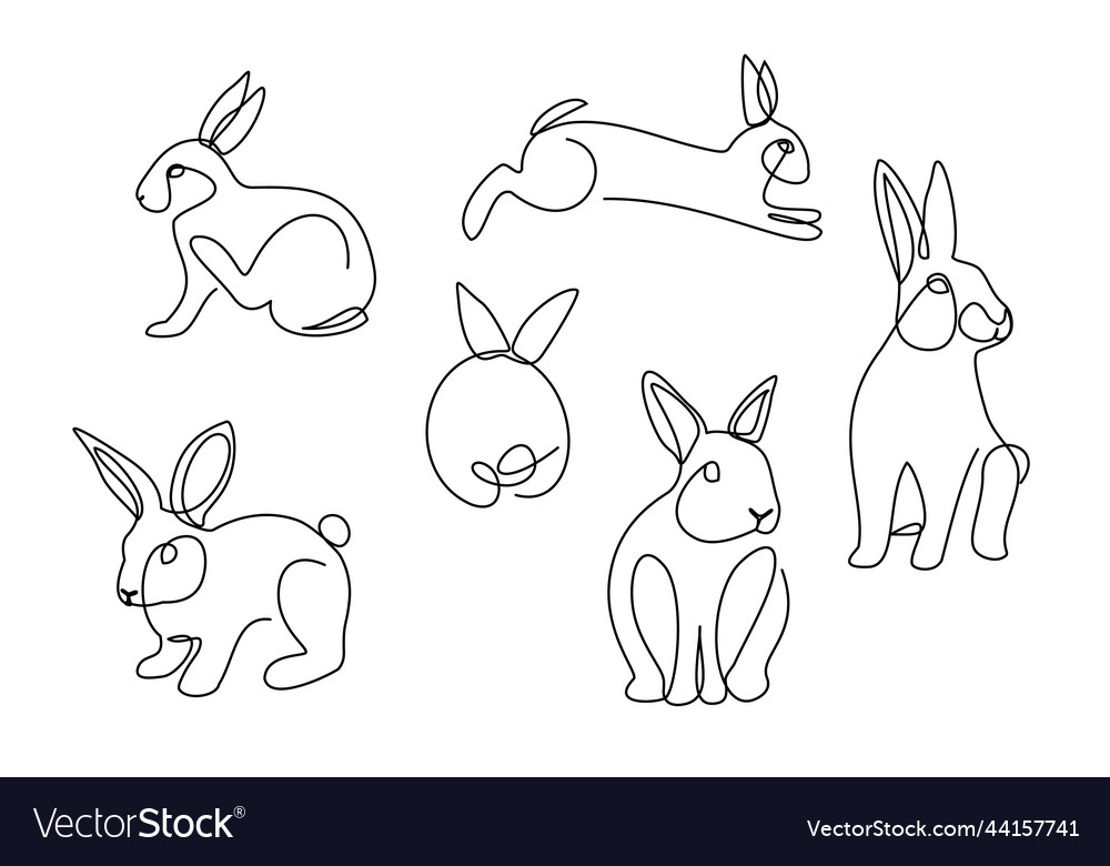 Rabbit set in simple one line style Vector Image Rabbit set in simple one line style
