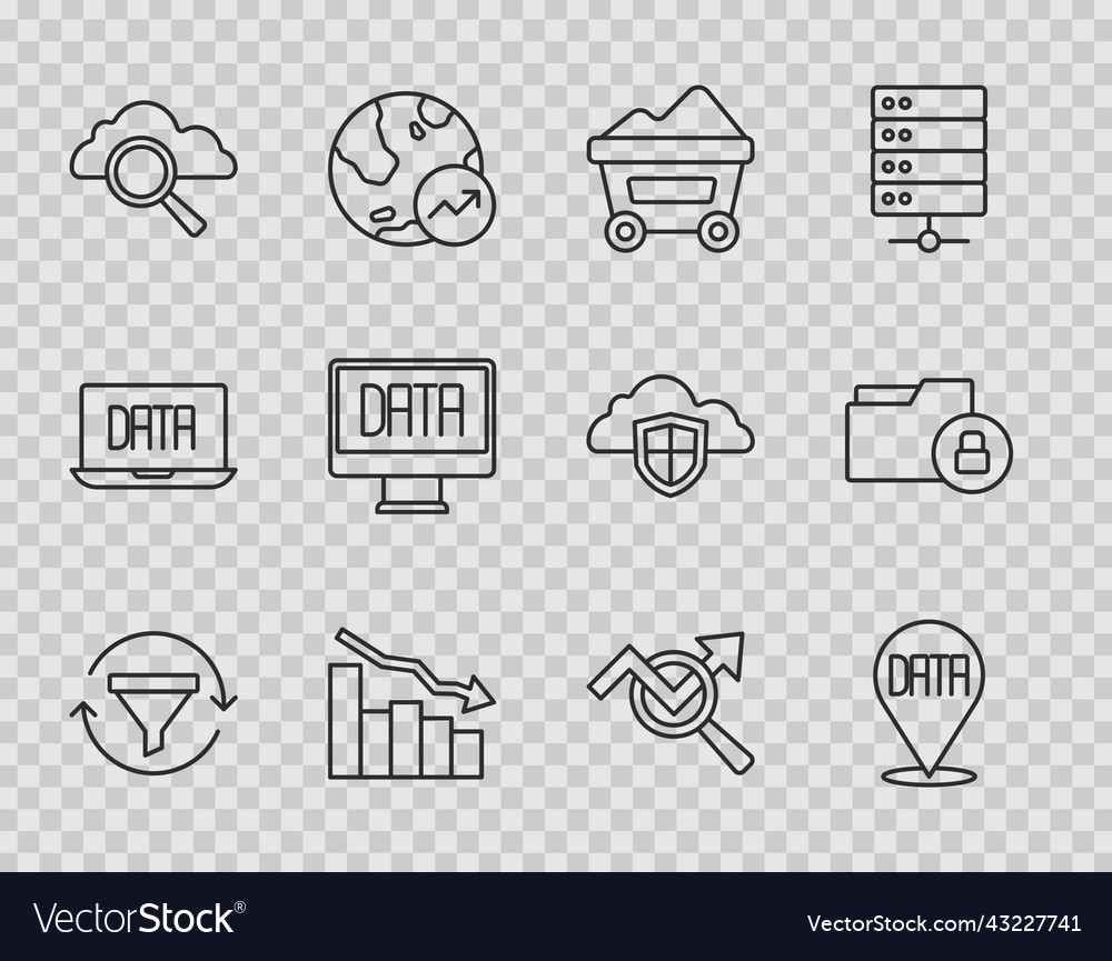 Set line sales funnel with chart data analysis vector image Set line sales funnel with chart data analysis