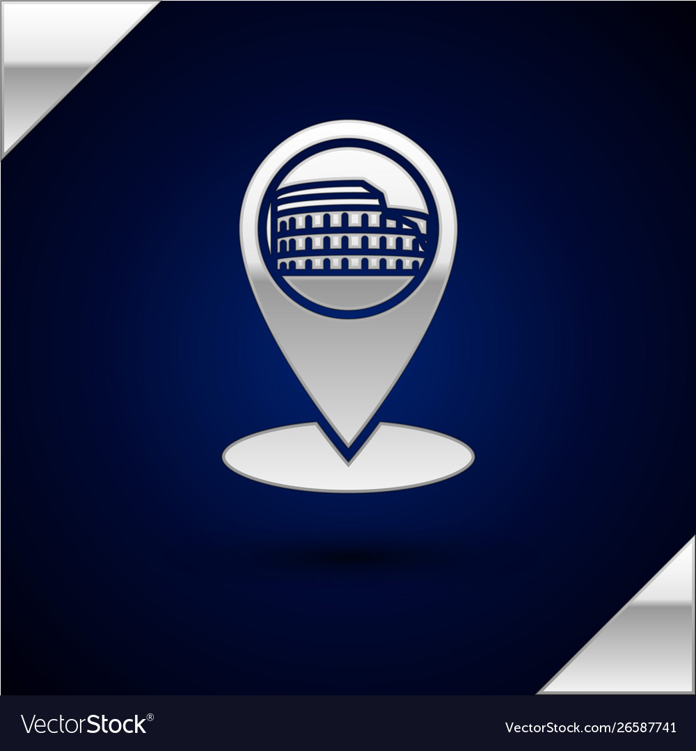 Silver map pointer with coliseum in rome italy vector image Silver map pointer with coliseum in rome italy