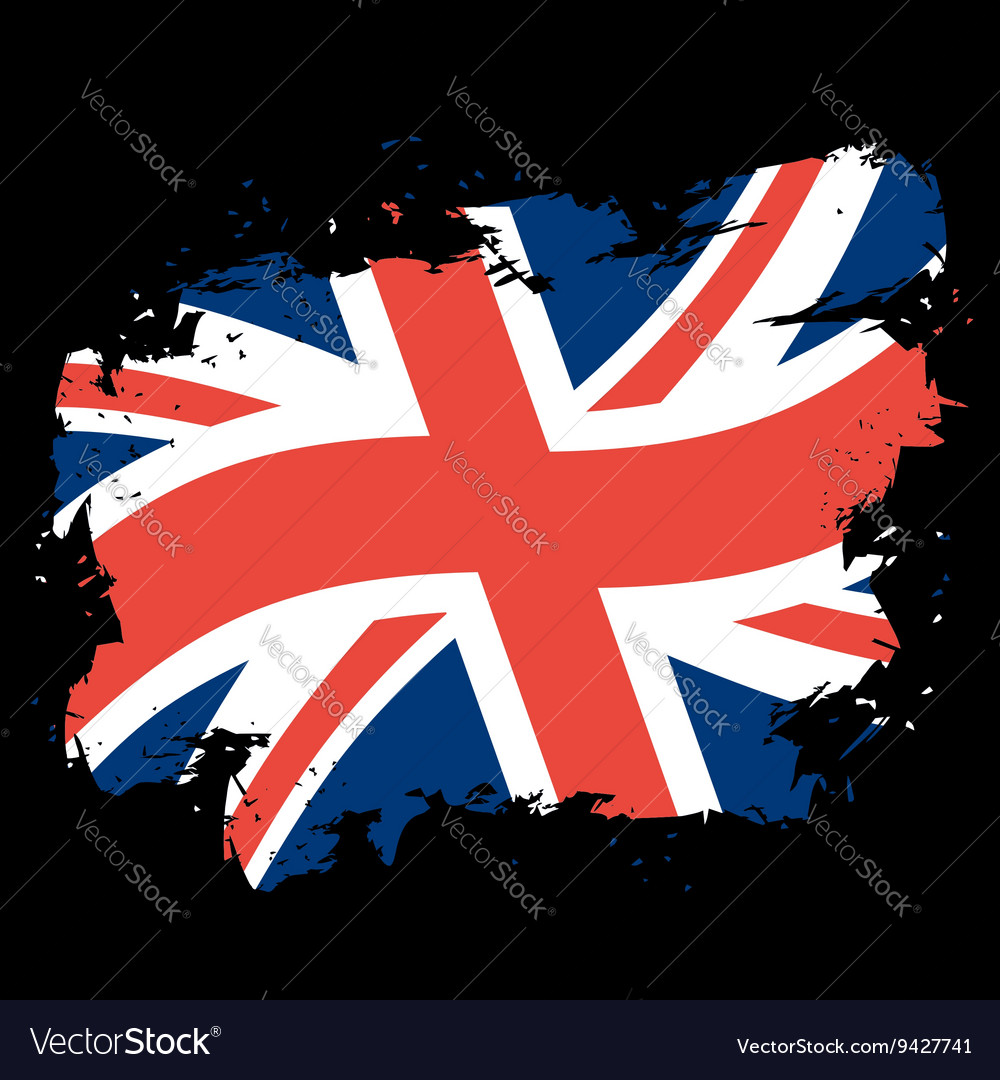 Uk flag grunge style on black background brush