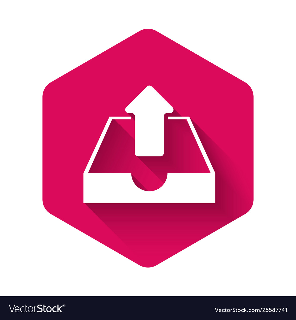 White upload inbox icon isolated with long shadow vector image White upload inbox icon isolated with long shadow