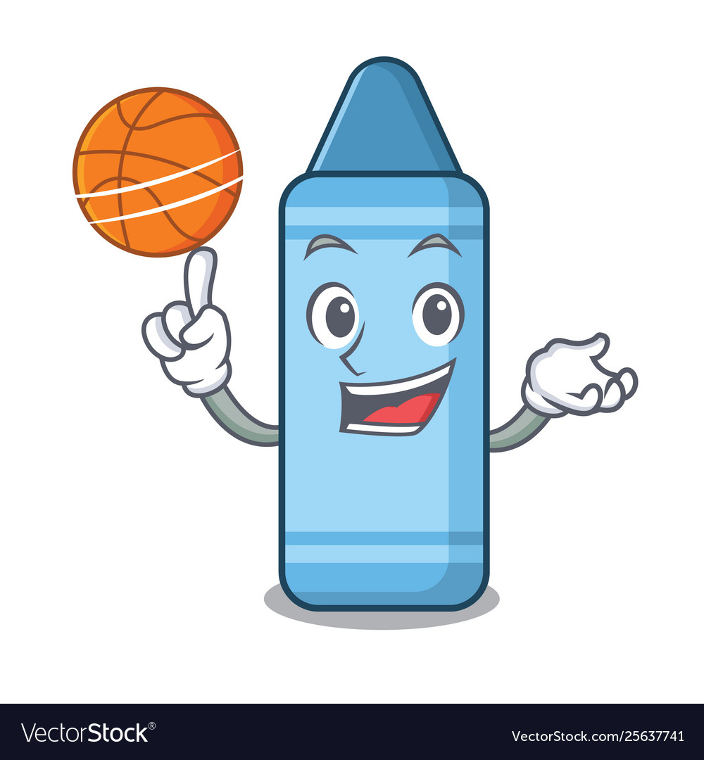 With basketball blue crayon isolated in mascot