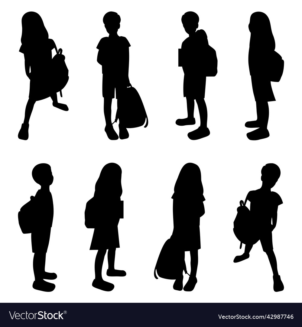 Black Schoolbag Silhouettes of Children
