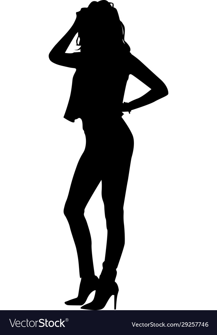 Black silhouette a standing girl over white