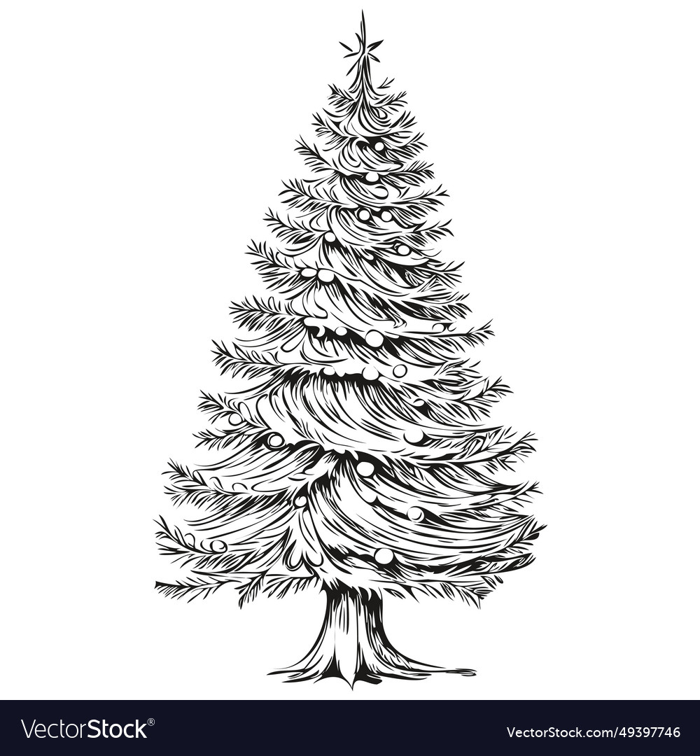 Christmas tree hand drawn cartoon vintage Vector Image