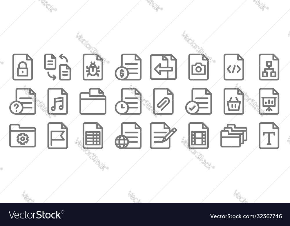 Document and files line icons linear set quality