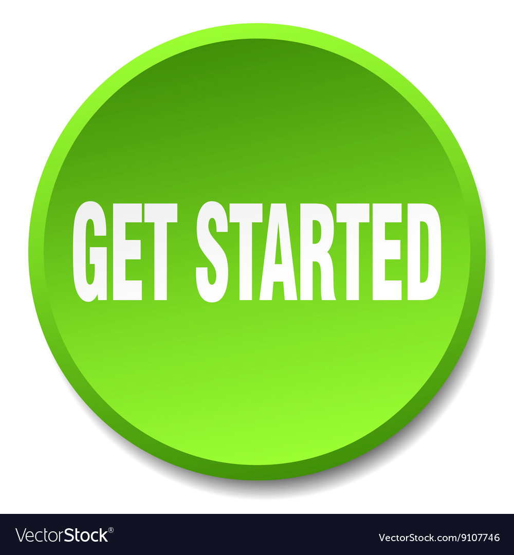 Get started green round flat isolated push button