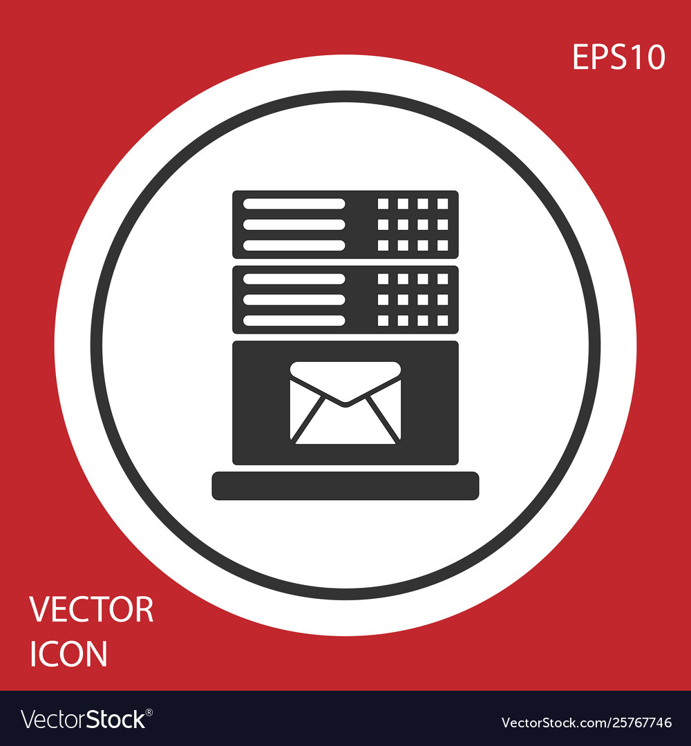 Grey mail server icon isolated on red background vector image Grey mail server icon isolated on red background