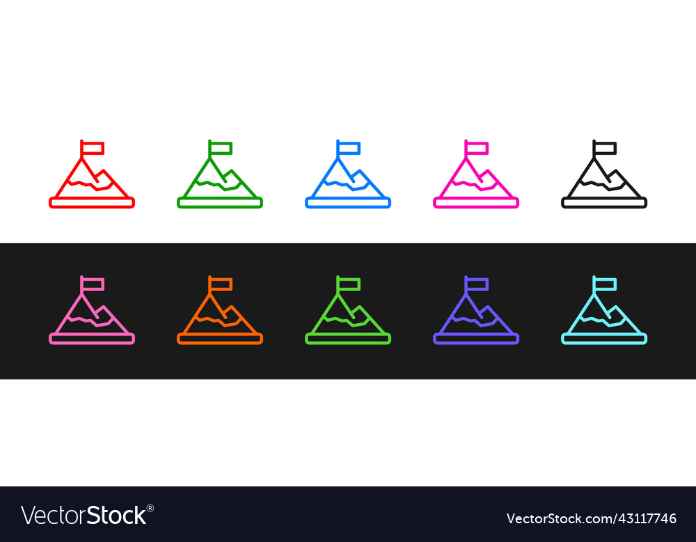 Set line mountains with flag on top icon isolated vector image Set line mountains with flag on top icon isolated