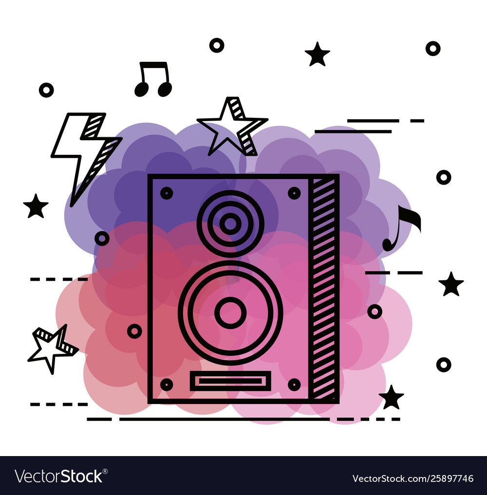 Stereo with stars and notes melody thunder Vector Image