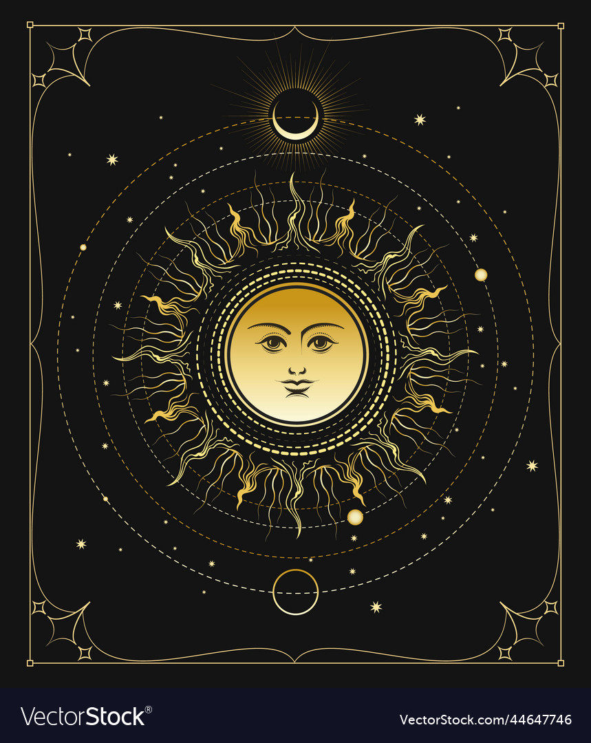 Symbol of sun with moon and stars astrological Vector Image