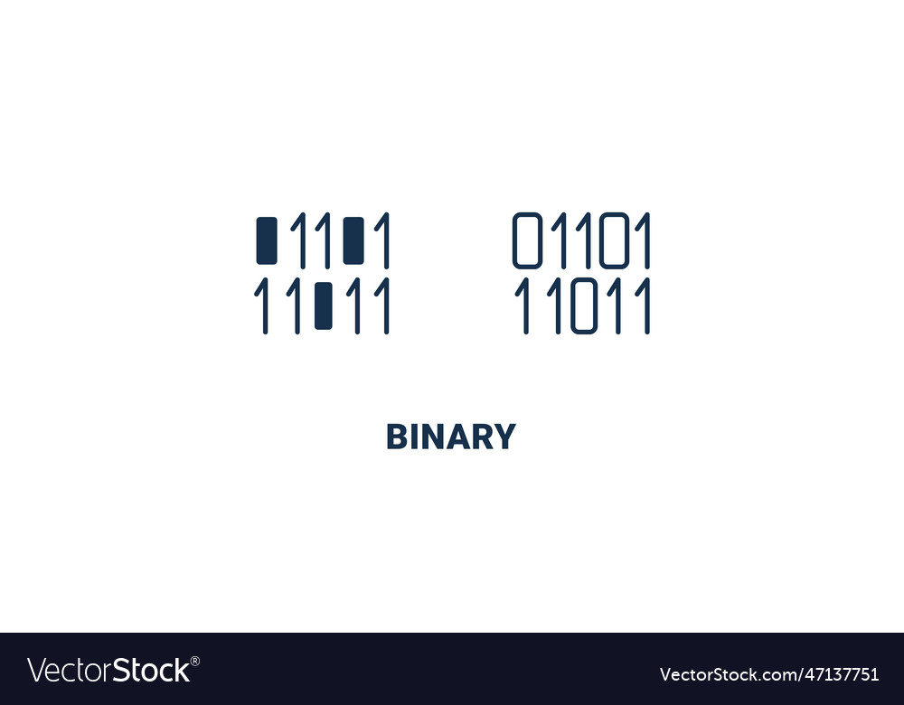 Binary icon outline and filled from vector image Binary icon outline and filled from