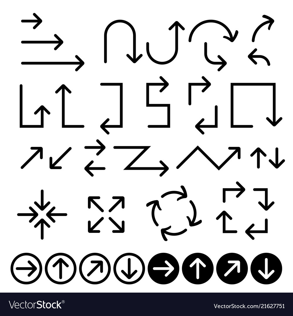 Black flat arrows set indication signs Royalty Free Vector