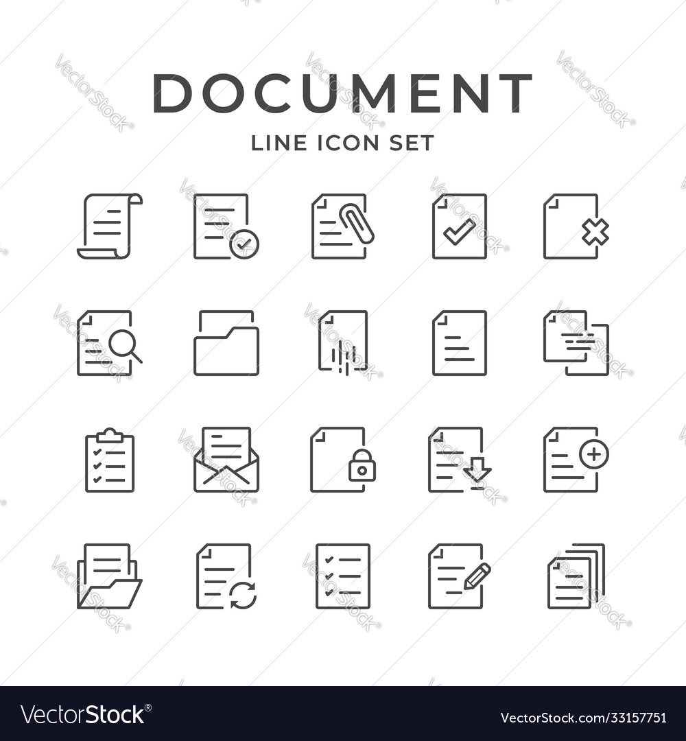 Document line icons set Royalty Free Vector Image