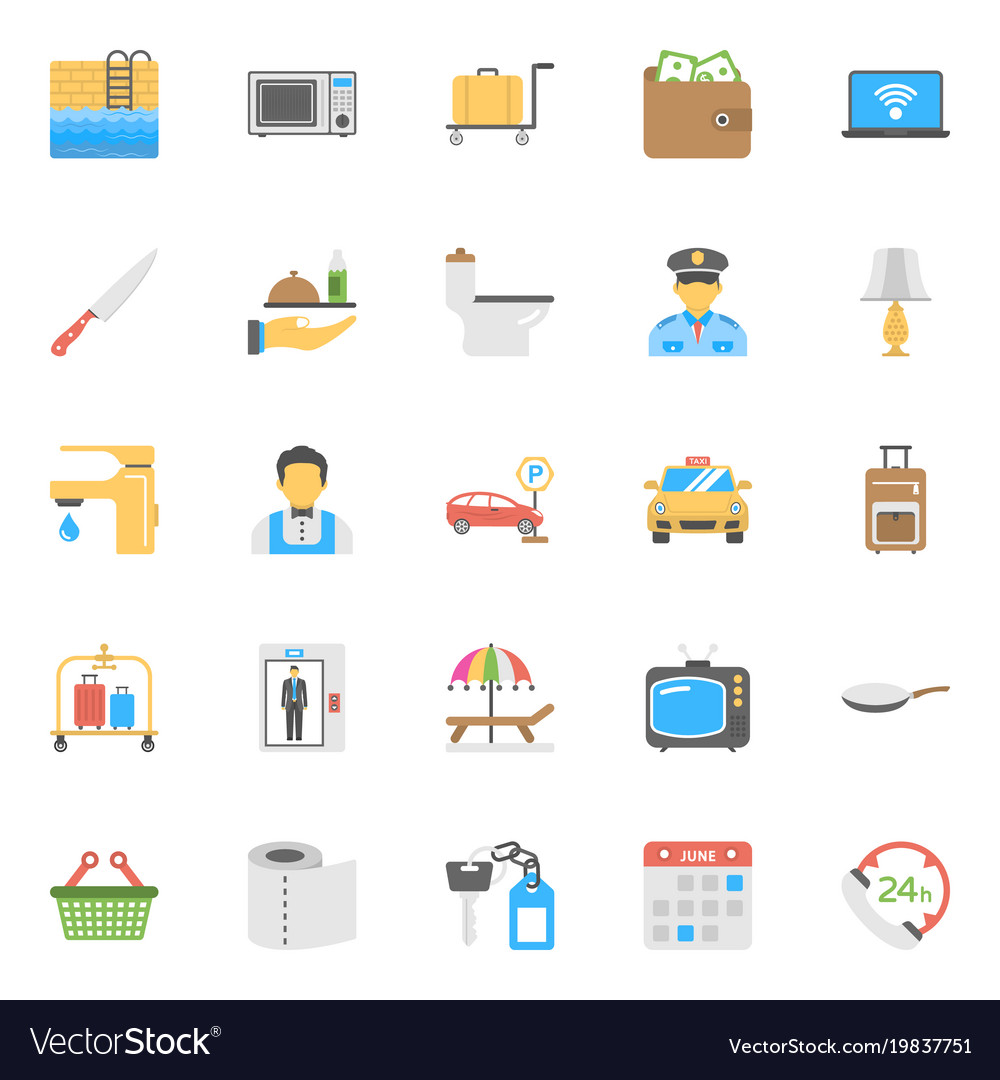 Flat icon set of hotels and restaurants