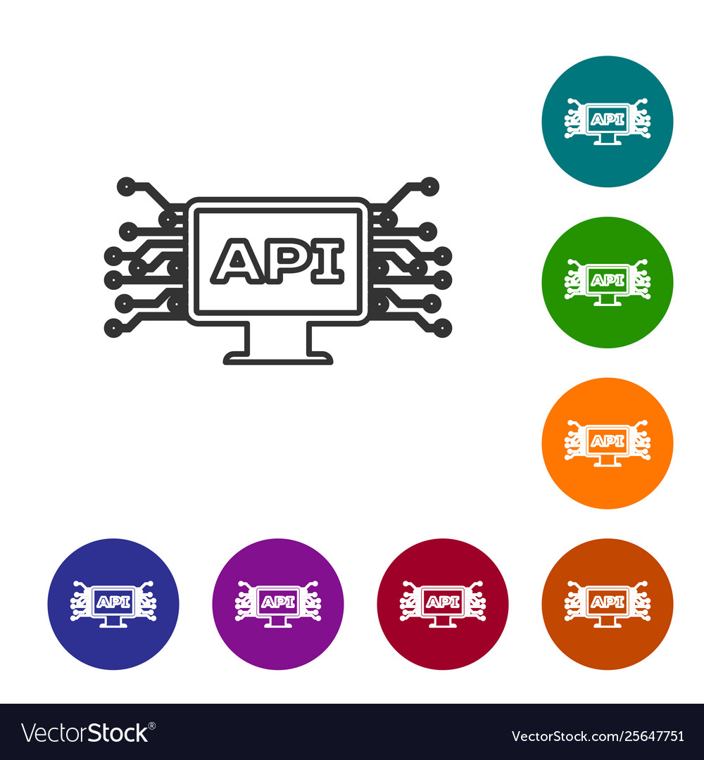 Grey computer api interface line icon on white vector image Grey computer api interface line icon on white