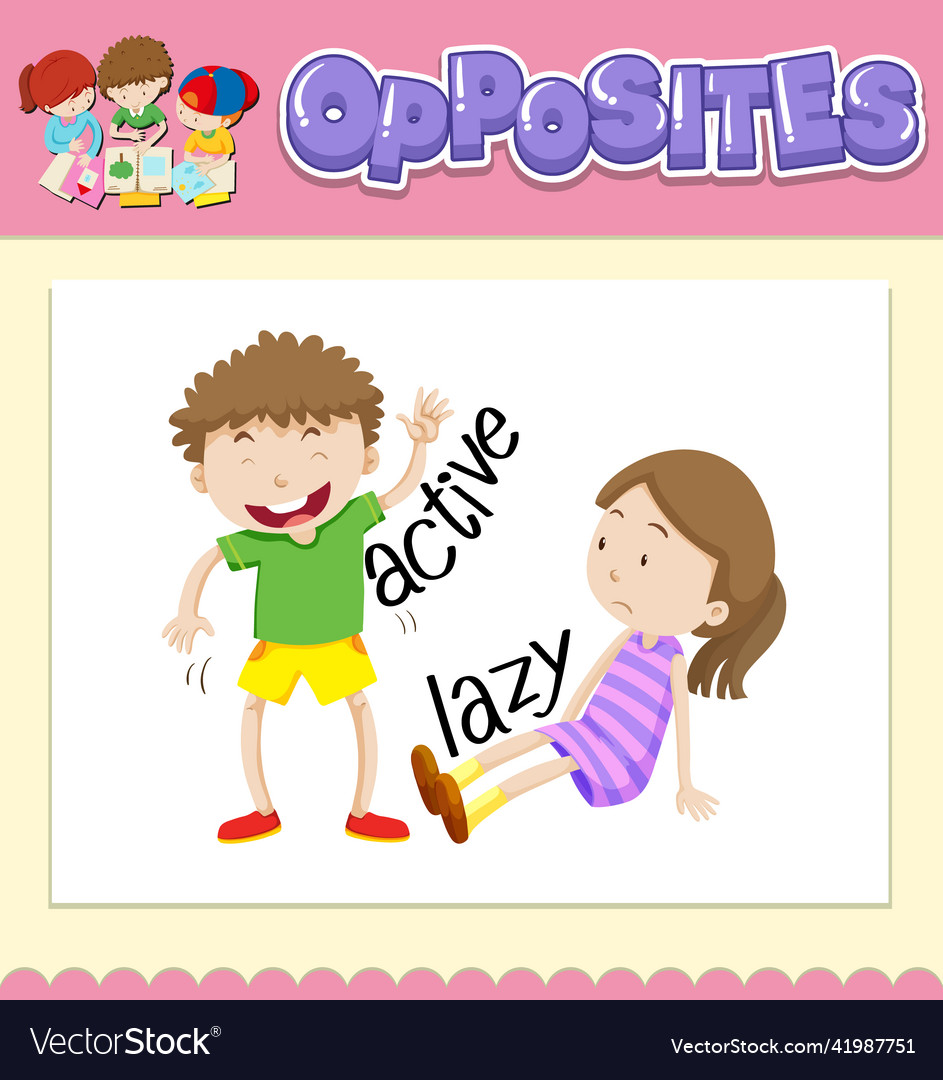 Opposite words for active and lazy vector image Opposite words for active and lazy
