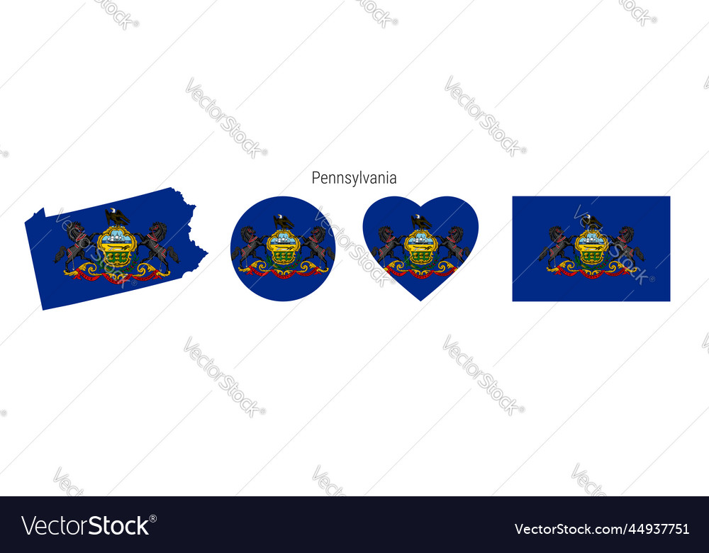 Pennsylvania flag in different shapes icon set